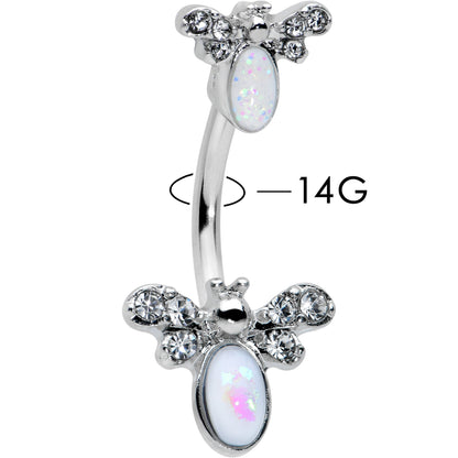 White Faux Opal Clear Gem Double Butterfly Double Mount Belly Ring - - BELLY RING Double Mount