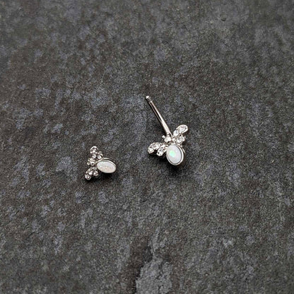 White Faux Opal Clear Gem Double Butterfly Double Mount Belly Ring - - BELLY RING Double Mount