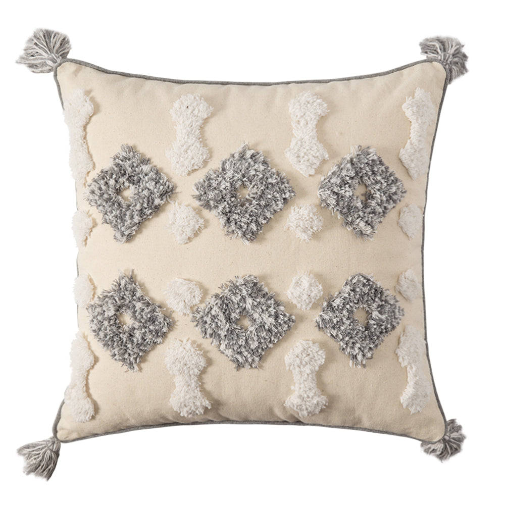 Cotton Macrame Pillow Case Woven Tufted Throw Pillow Cover With Tassel