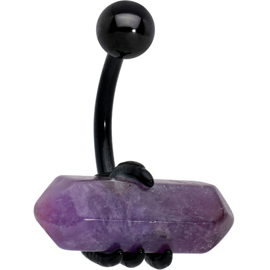 Purple Amethyst Stone Black Claw Belly Ring - - BELLY RING