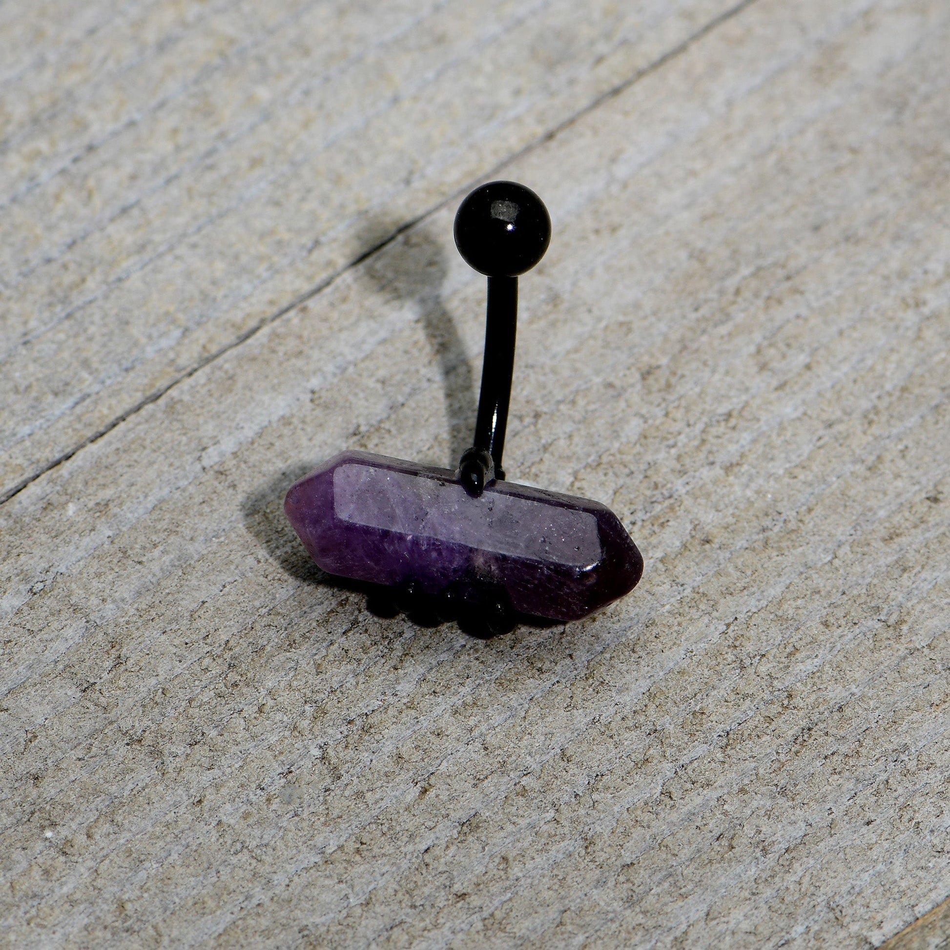 Purple Amethyst Stone Black Claw Belly Ring - - BELLY RING