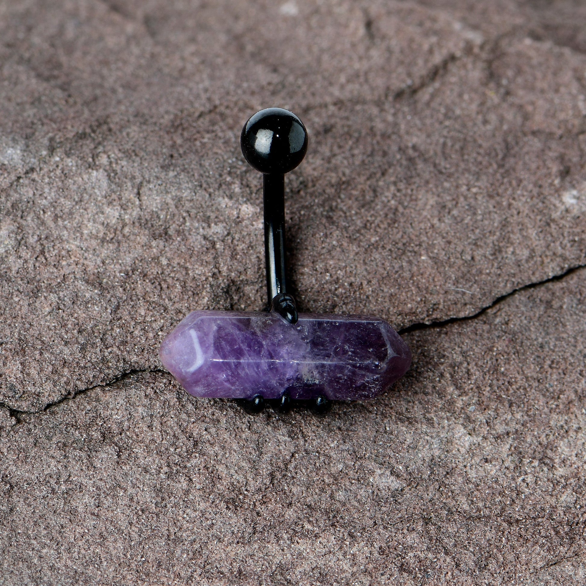 Purple Amethyst Stone Black Claw Belly Ring - - BELLY RING