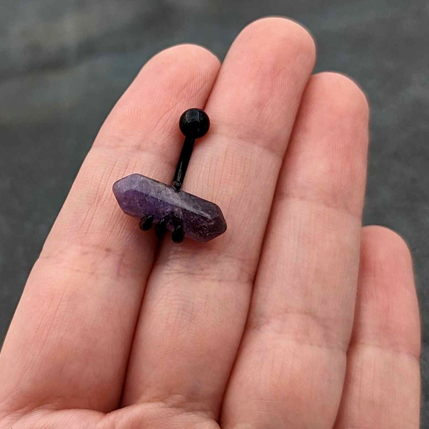 Purple Amethyst Stone Black Claw Belly Ring - - BELLY RING