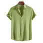 Breathable Soft Summer Casual Short Sleeve Button Up Shirt Men Green