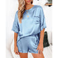 Womens Shorts Pajamas Suit Short Sleeve Pajamas Light Blue