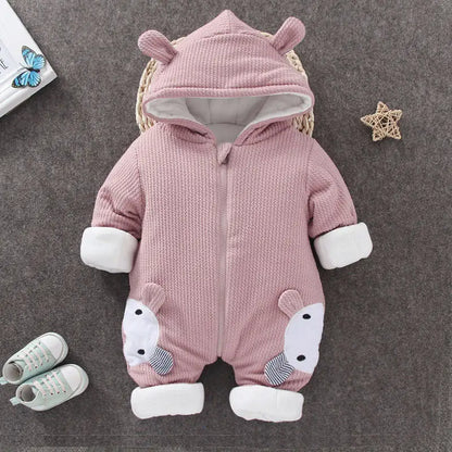 Cute Baby Bodysuit Warm Cotton Romper Two Rabbits Pink