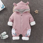 Cute Baby Bodysuit Warm Cotton Romper Two Rabbits Pink