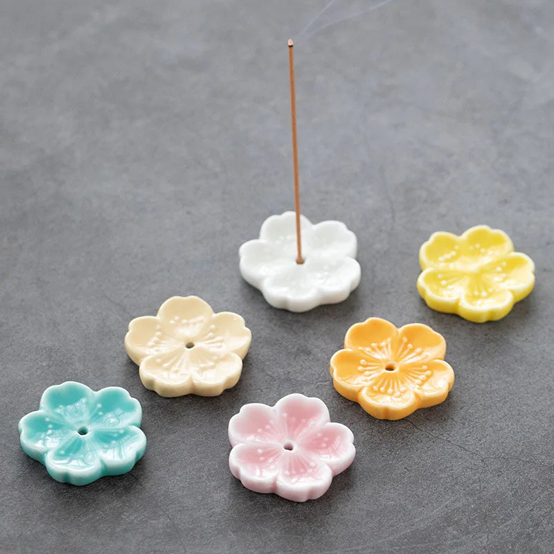 Cherry Blossom Incense Burner Home Ceramic Decor Stick Holder Aromatherapy