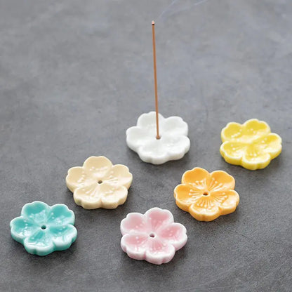 Cherry Blossom Incense Burner Home Ceramic Decor Stick Holder Aromatherapy