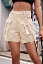 High Waist Denim Cargo Shorts - Sand -