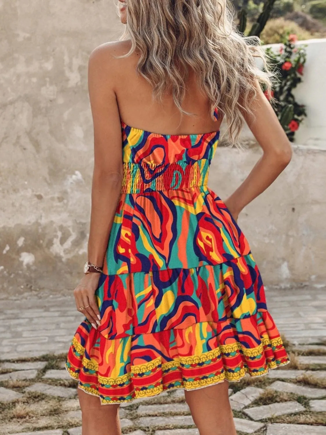Paisley Print Halter Neck Mini Dress - -
