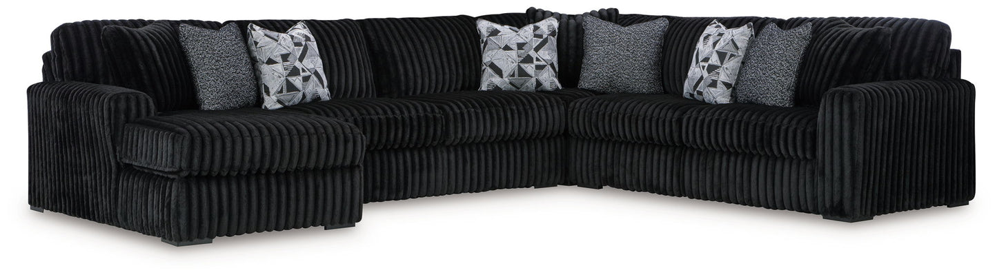 Midnight-Madness - Sectional - Black 4 Pc. Left Arm Facing Corner Chaise Sectional - Stationary Sectionals