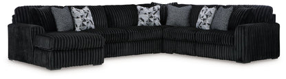 Midnight-Madness - Sectional - Black 4 Pc. Left Arm Facing Corner Chaise Sectional - Stationary Sectionals