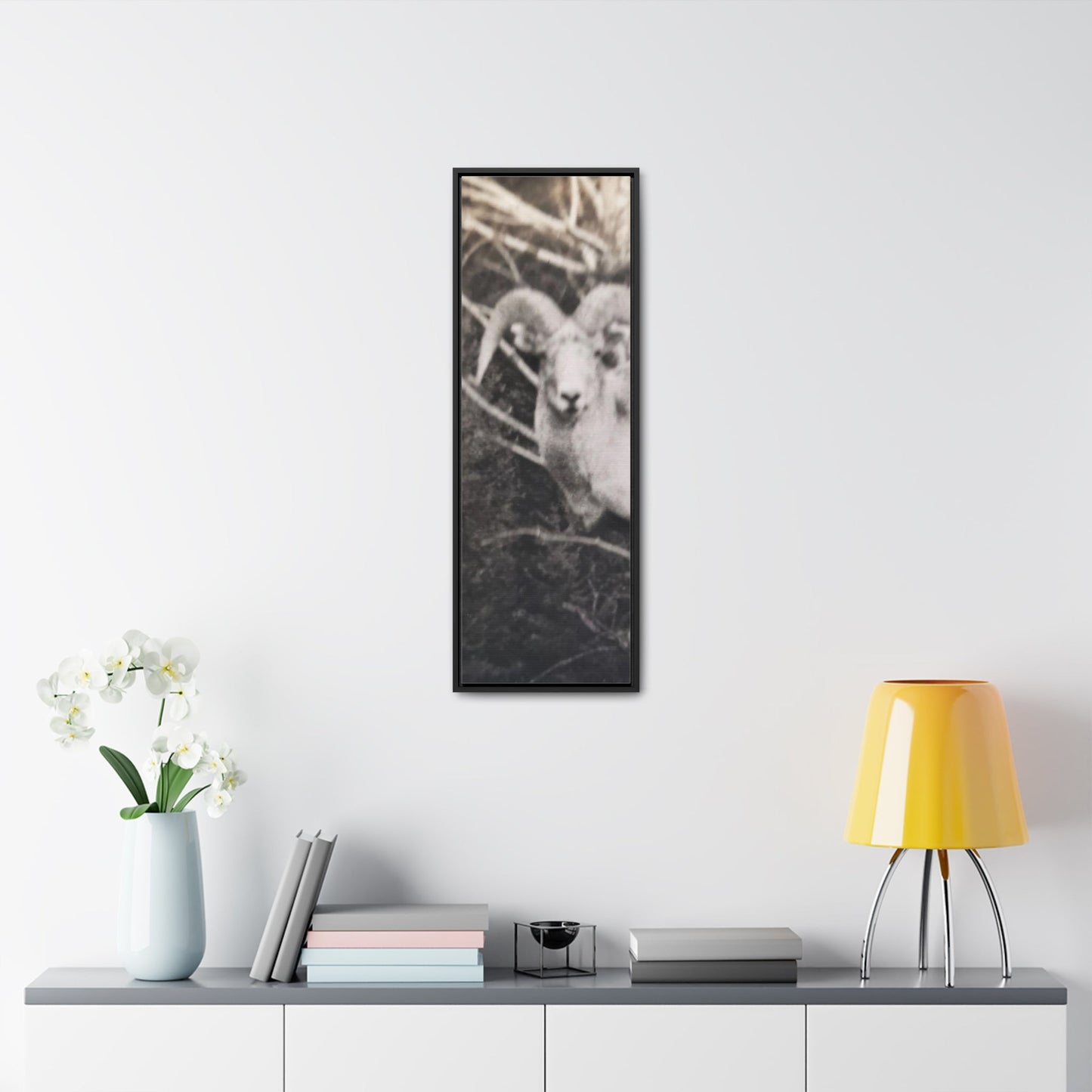 Yellowstone Big Horn Sheep Gallery Canvas Wraps Vertical Frame 12″ x 36″ Premium Gallery Wraps (1.25″) Black