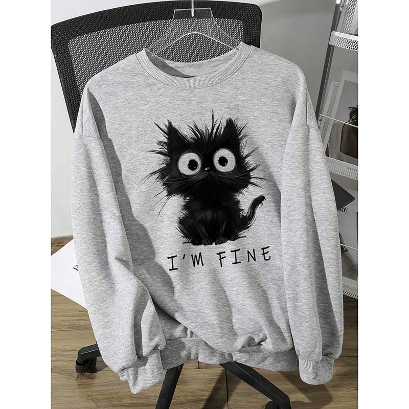 Women's Cute Kitten Graphic Sweatshirt - - StreetWear