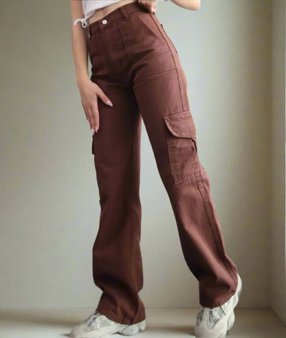 Cargo Pants Ladies Casual High Waisted Trousers With Pocket