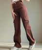 Cargo Pants Ladies Casual High Waisted Trousers With Pocket Red