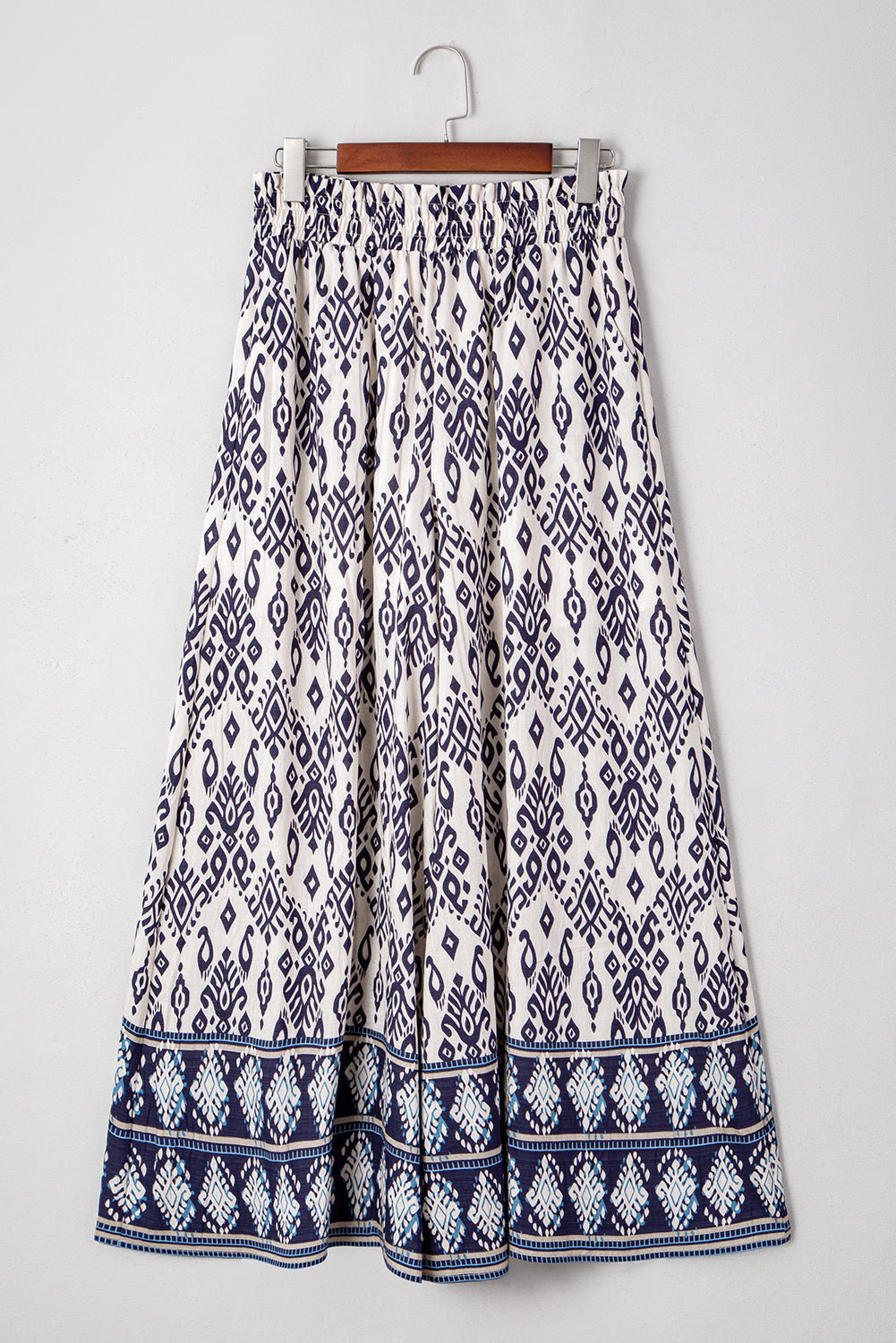 Blue Boho Pattern Print High Waist Wide Leg Loose Pants - - Bottoms/Pants & Culotte