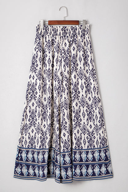 Blue Boho Pattern Print High Waist Wide Leg Loose Pants - - Bottoms/Pants & Culotte