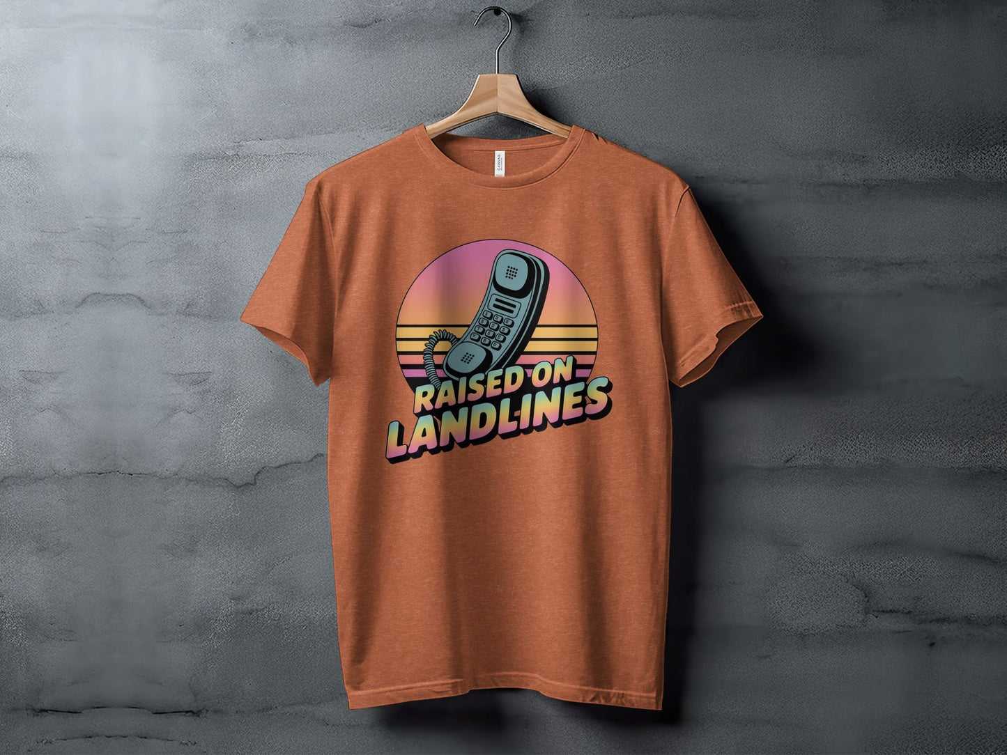 Raised on Landlines Retro Style Phone Design T-Shirt - Heather Autumn - T-Shirt