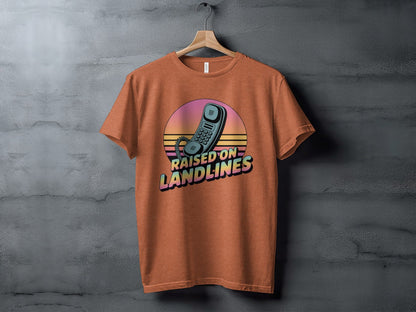 Raised on Landlines Retro Style Phone Design T-Shirt - Heather Autumn - T-Shirt