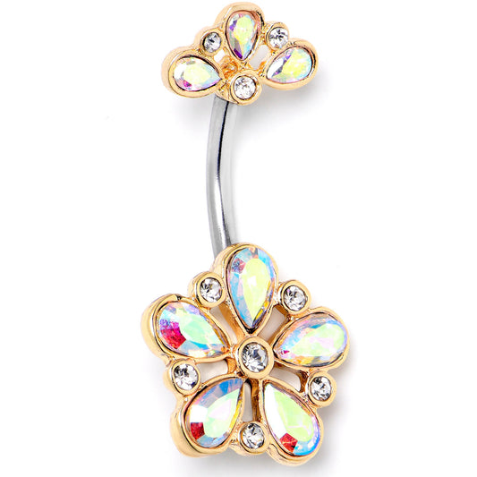 Aurora Clear Gem Filigree Flower Fantasy Double Mount Belly Ring - - BELLY RING Double Mount