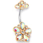Aurora Clear Gem Filigree Flower Fantasy Double Mount Belly Ring - - BELLY RING Double Mount