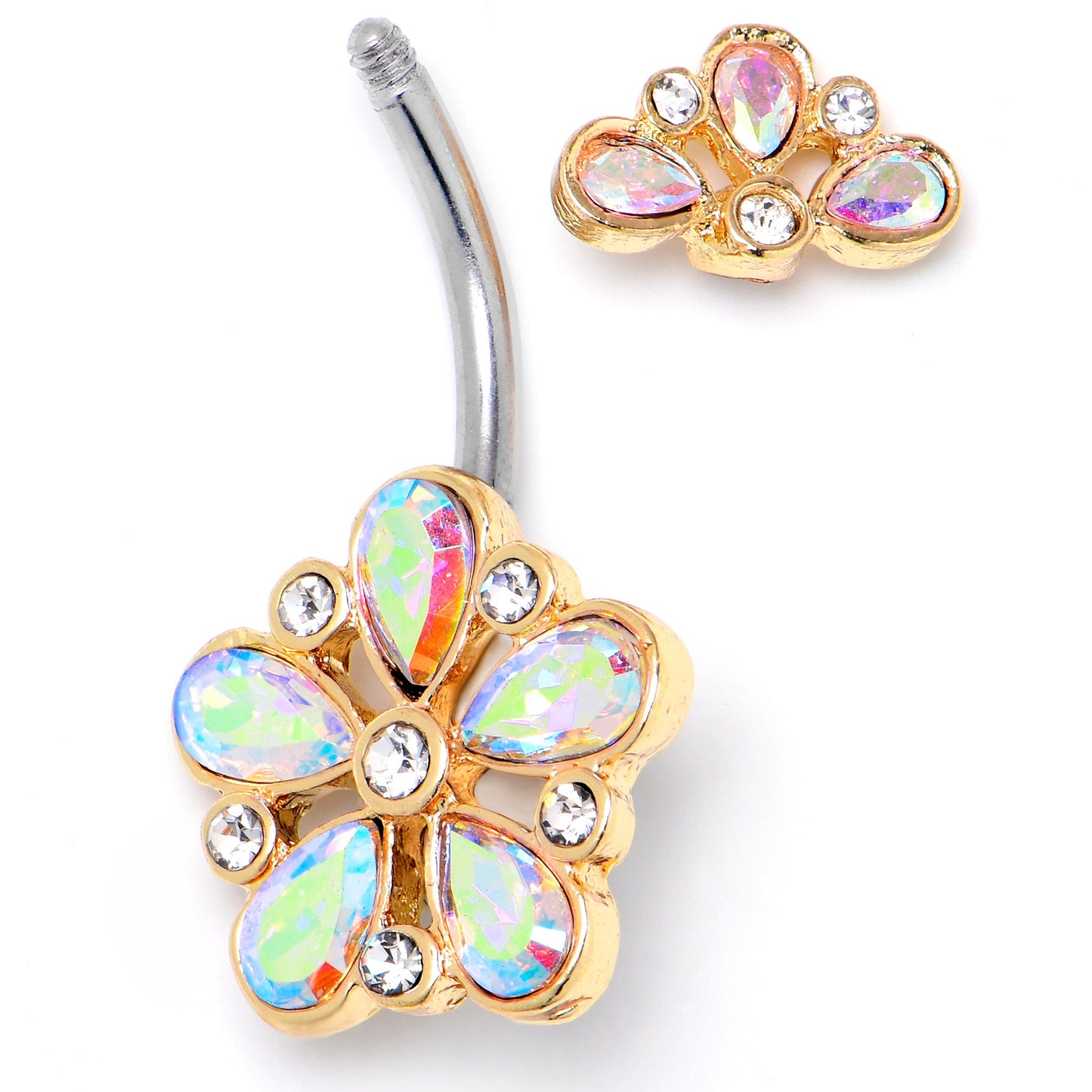 Aurora Clear Gem Filigree Flower Fantasy Double Mount Belly Ring - - BELLY RING Double Mount