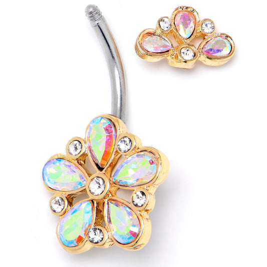 Aurora Clear Gem Filigree Flower Fantasy Double Mount Belly Ring - - BELLY RING Double Mount