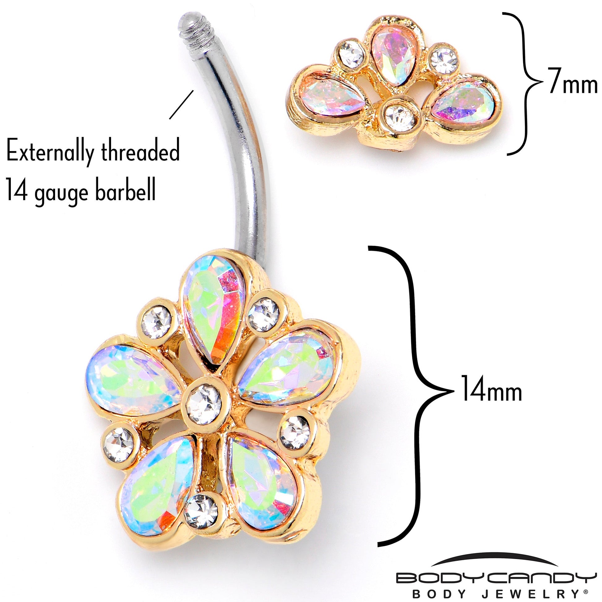 Aurora Clear Gem Filigree Flower Fantasy Double Mount Belly Ring - - BELLY RING Double Mount