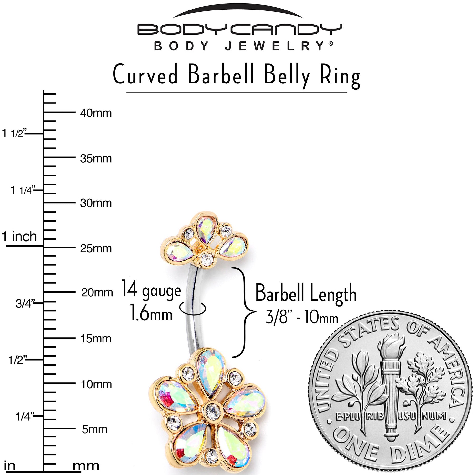 Aurora Clear Gem Filigree Flower Fantasy Double Mount Belly Ring - - BELLY RING Double Mount