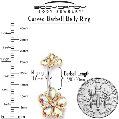 Aurora Clear Gem Filigree Flower Fantasy Double Mount Belly Ring - - BELLY RING Double Mount