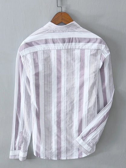 Men's Plus Size Striped Button Up Long Sleeve Shirt - -