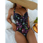 Conservative Printed Halter One-Piece Swimsuit - Purplish Blue L - swimwear