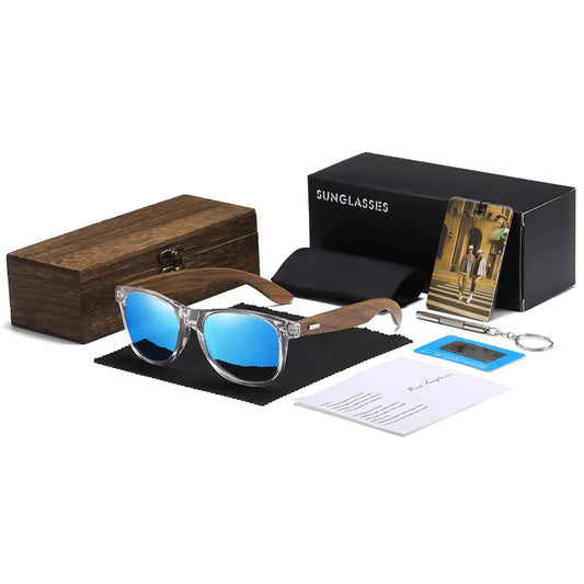 Retro Polarized Bamboo Sunglasses - Blue - sunglasses