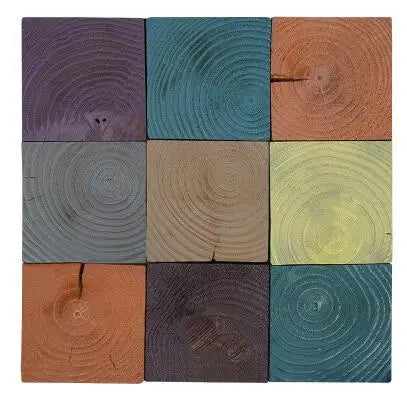 Colorful Square Blocks Wood Panel Interior Wall Mosaic Tile Veneer Pine