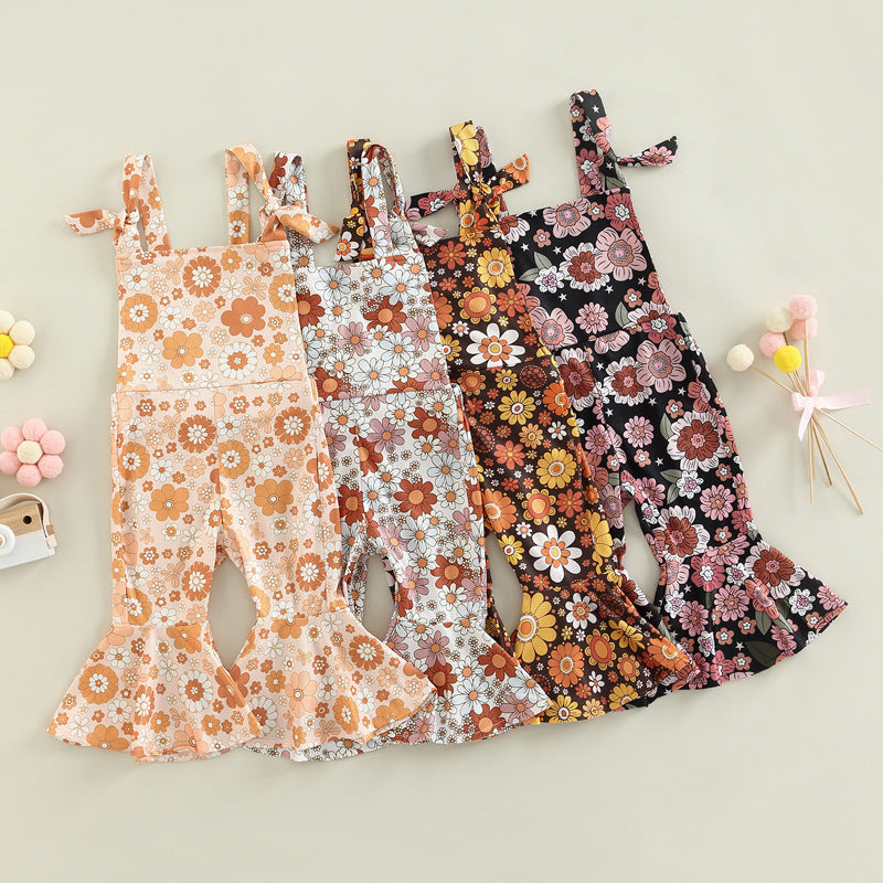 Girls' Floral Print Bell-bottom Pants Jumpsuit- Baby Joy- {{Product type}}