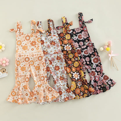 Girls' Floral Print Bell-bottom Pants Jumpsuit- Baby Joy- {{Product type}}
