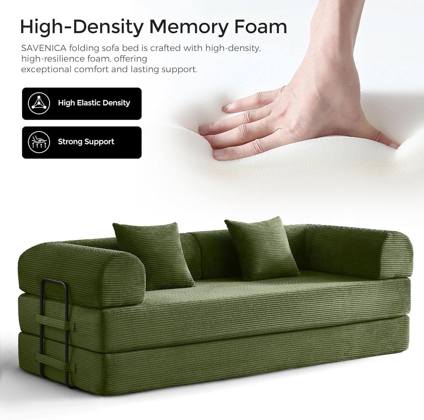 Green Convertible Sofa Bed With Removable Armrests- ShipItFurniture- {{Product type}}
