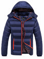 Men's Plus Size Warm Padded Hooded Puffer Jacket - Dark Blue -