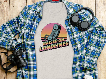 Raised on Landlines Retro Style Phone Design T-Shirt - - T-Shirt