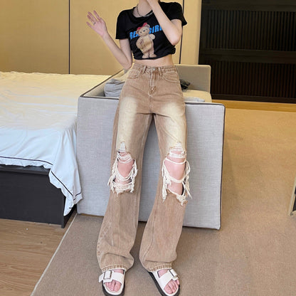 Womens Retro Straight Casual Jeans - - jeans
