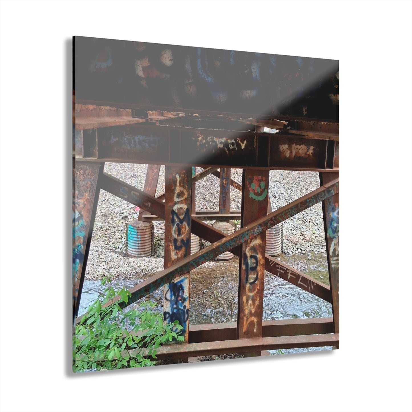 Urban Rusted Bridge Graffiti Acrylic Print French Cleat Hanging - - Home Decor