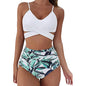 Ladies Split Solid Color Swimsuit blue white