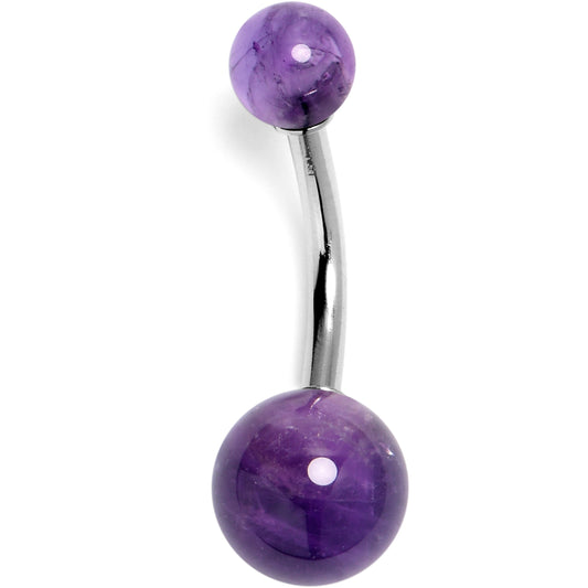 14G 3/8 Amethyst Natural Stone Belly Ring - - BELLY RING