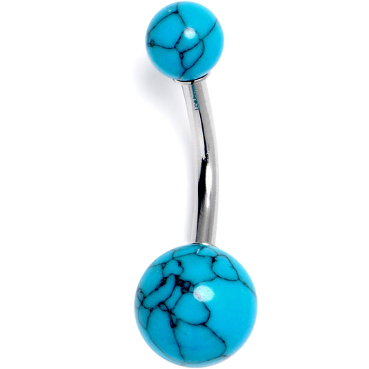 14G 3/8 Blue Turquoise Natural Stone Belly Ring - - BELLY RING