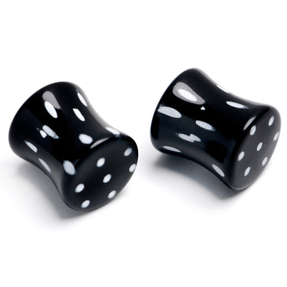 Black Acrylic Polka Dots White Double Flare Plug Set - 10mm (00 Gauge) - PLUG Double Flare