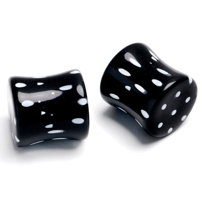 Black Acrylic Polka Dots White Double Flare Plug Set - 11mm (7 16") - PLUG Double Flare