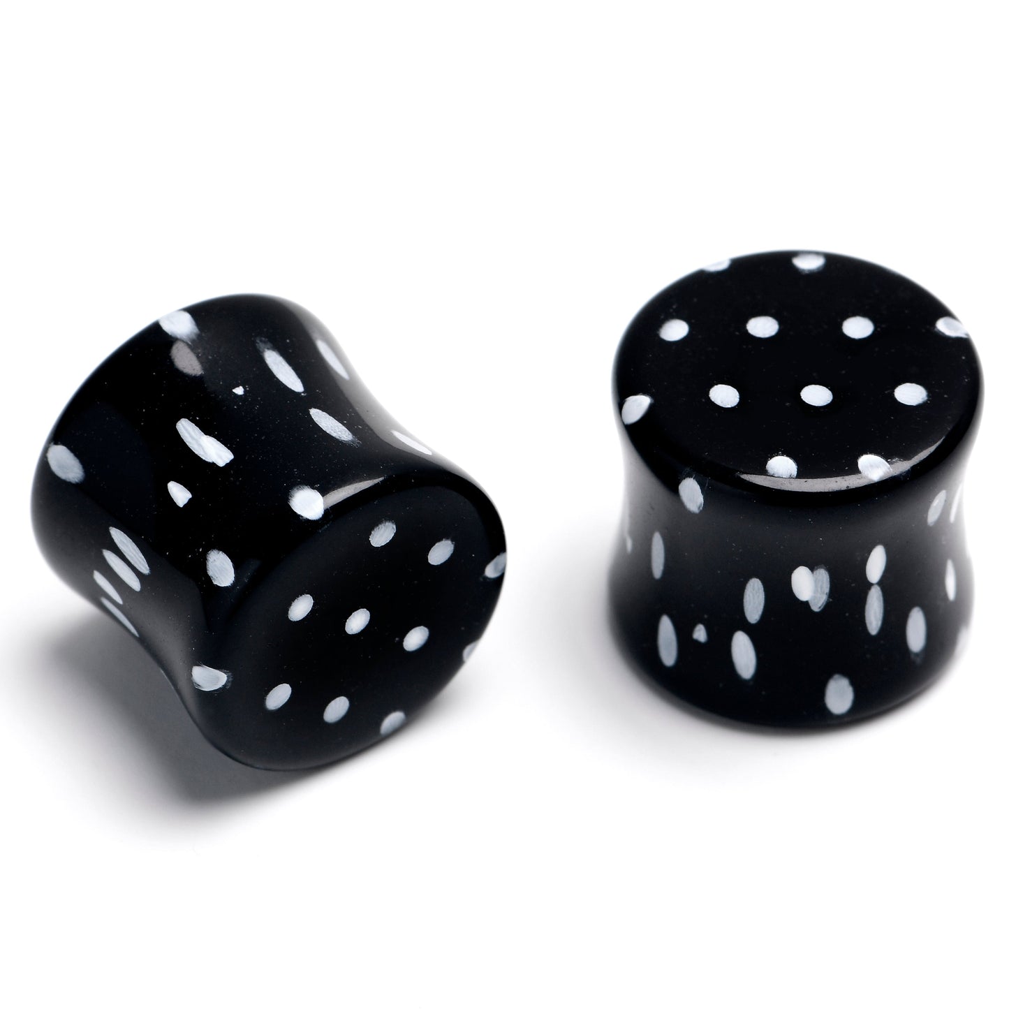 Black Acrylic Polka Dots White Double Flare Plug Set - 12mm (1 2") - PLUG Double Flare
