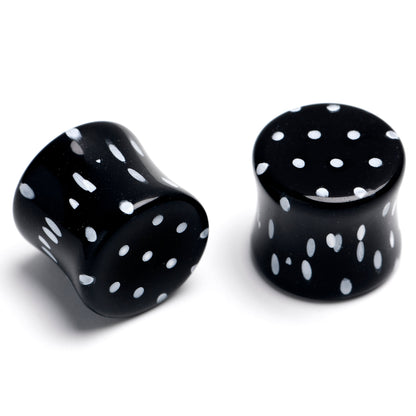 Black Acrylic Polka Dots White Double Flare Plug Set - 12mm (1 2") - PLUG Double Flare